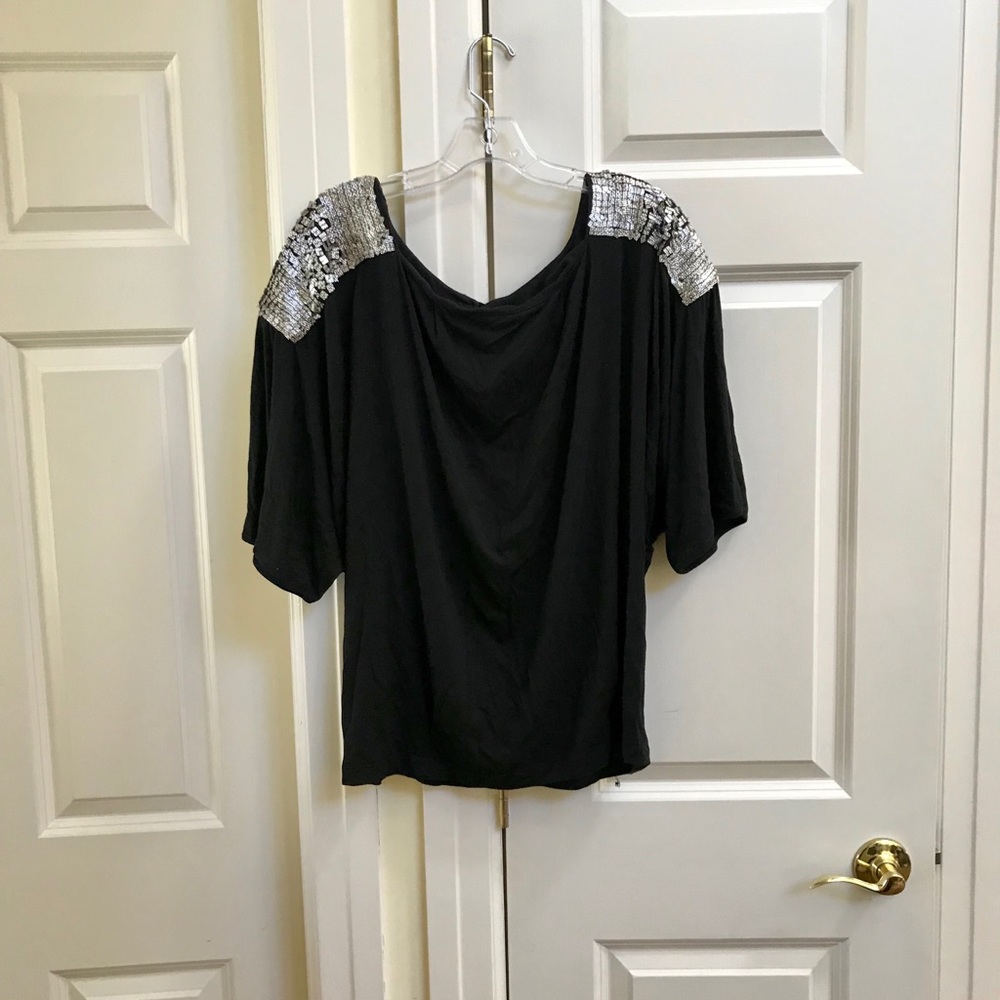 Larok Black Top with Metallic Silver Sleeves